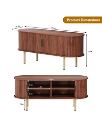 homfan 47.2" Modern Tv Stand, Sliding Doors, Adjustable Shelves, Storage Cabinet, Fits TVs up to 80", Wood Entertainment Center