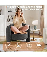 homfan Set of 2 Modern Chenille Armchairs for Living Room, Mid-Century Upholstered Barrel Chairs, Rounded Corners, Extra Large Single Sofa