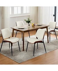 homfan Set of 6 Dining Chairs, Faux Leather Mid Century Chairs with Walnut Backrest and Metal Legs for Dining Room