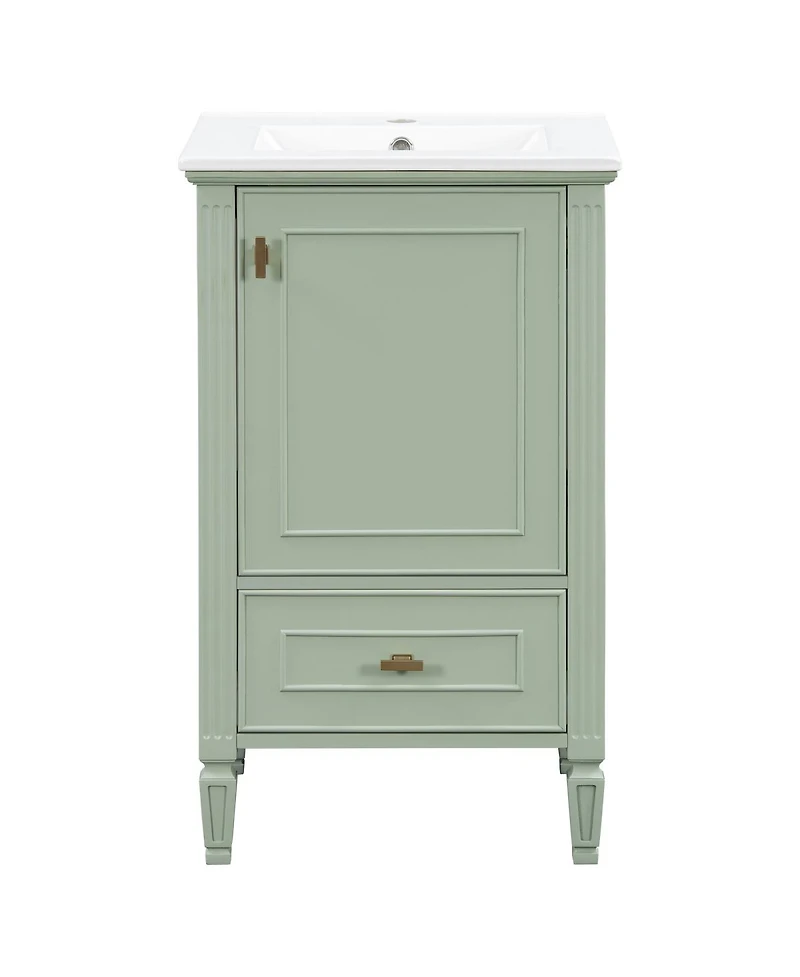 Sillysis 20 Inch Retro Bathroom Vanity with Ceramic Sink, Solid Wood Legs, Soft Close Door and Bottom Drawer Storage