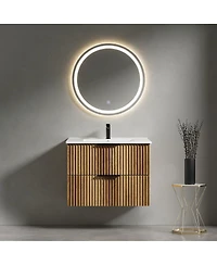 Sillysis Wall Mounted Bathroom Vanity with 3D Fluted Drawer, Integrated Ceramic Sink