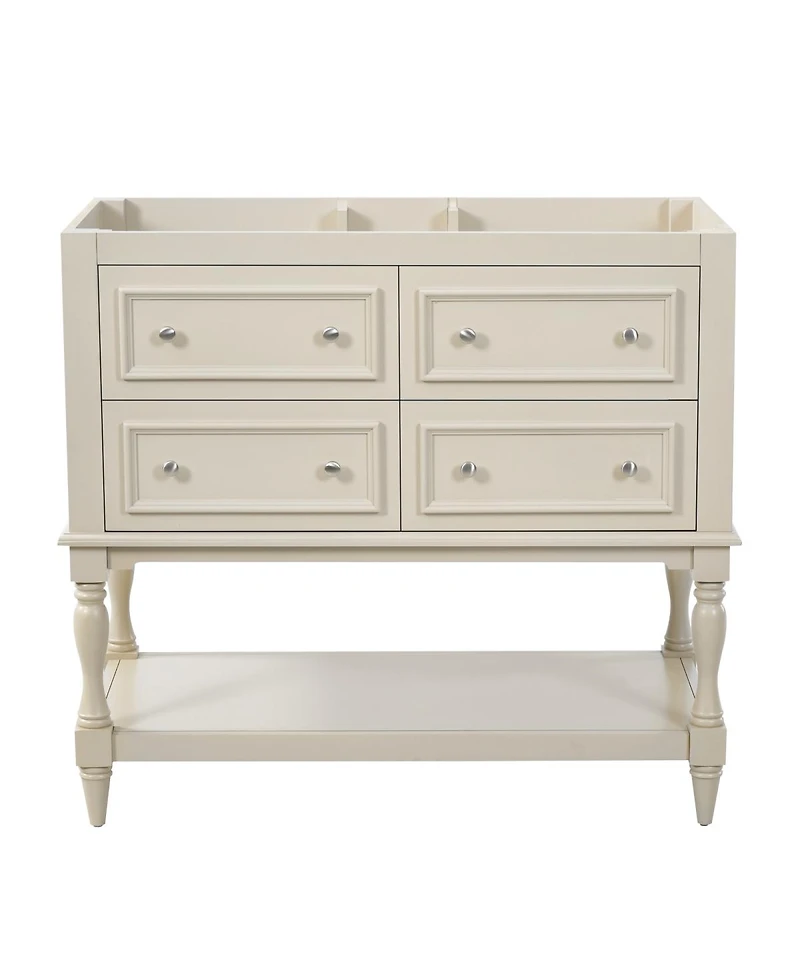 Sillysis 36 Inch Classic Bathroom Vanity without Top, Solid Wood Mdf Cabinet, 4 Drawers, Open Shelf Storage