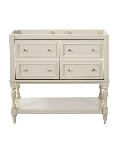 Sillysis 36 Inch Classic Bathroom Vanity without Top, Solid Wood Mdf Cabinet, 4 Drawers, Open Shelf Storage