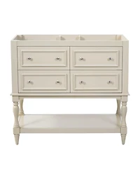 Sillysis 36 Inch Classic Bathroom Vanity without Top, Solid Wood Mdf Cabinet, 4 Drawers, Open Shelf Storage