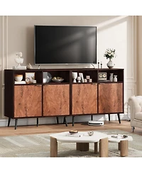 homfan 2-Piece Modern Sideboard Buffet Set, Credenza with Adjustable Shelves, Drawers and Metal Handles - Coffee Bar and Robot-Friendly Storage
