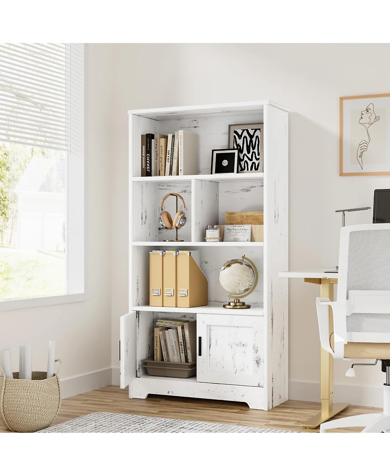 homfan Modern Farmhouse Led Bookshelf, 3-Tier Storage Cabinet with Dimmable Light, High-Density Mdf Anti-Tip Easy-Assembly Home Display Shelf