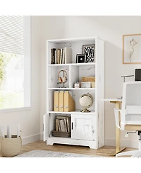 homfan Modern Farmhouse Led Bookshelf, 3-Tier Storage Cabinet with Dimmable Light, High-Density Mdf Anti-Tip Easy-Assembly Home Display Shelf