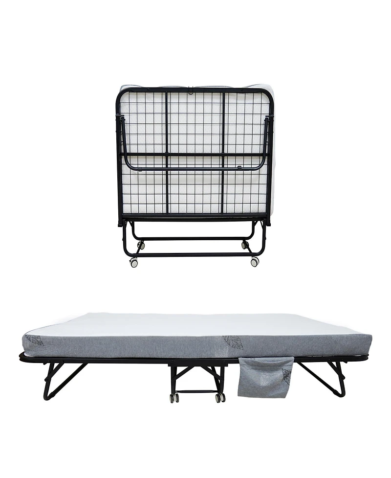 homfan Portable Folding Bed with 5 Inch Memory Foam Mattress, Metal Frame, 4 Rolling Casters, No Assembly Required, Foldable Guest Bed