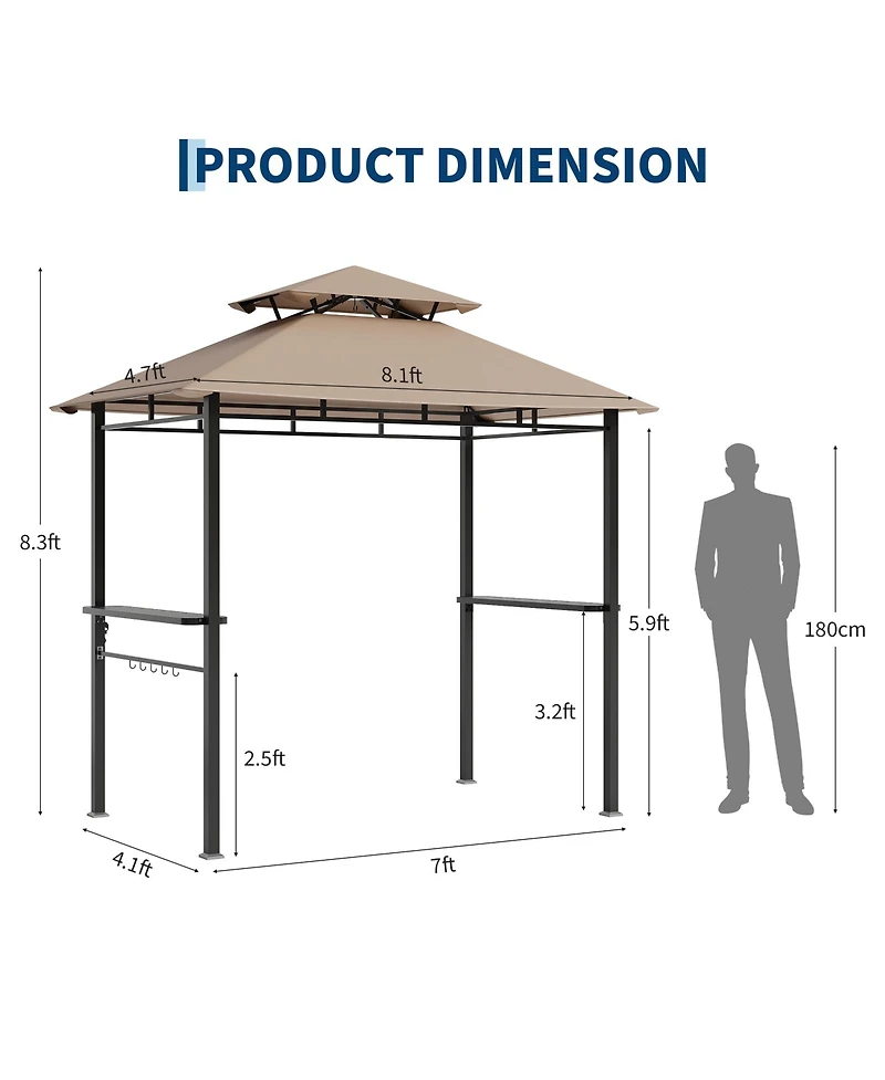 homfan Bbq Grill Gazebo with Double Roof and Eaves, Metal Frame and Canopy for Outdoor Cooking, for Patio, Backyard, Deck
