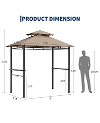 homfan Bbq Grill Gazebo with Double Roof and Eaves, Metal Frame and Canopy for Outdoor Cooking, for Patio, Backyard, Deck