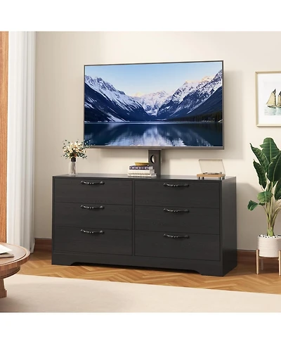 homfan 63"Modern Tv Stand for Up to 75" Tv, Adjustable Height Media Console with 6 Drawers, Mdf Entertainment Center Living Room