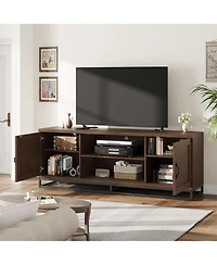 homfan Farmhouse Tv Stand for Living Room, Entertainment Center with 2-Tier Adjustable Shelves and Metal Leg, Console 75 Inch