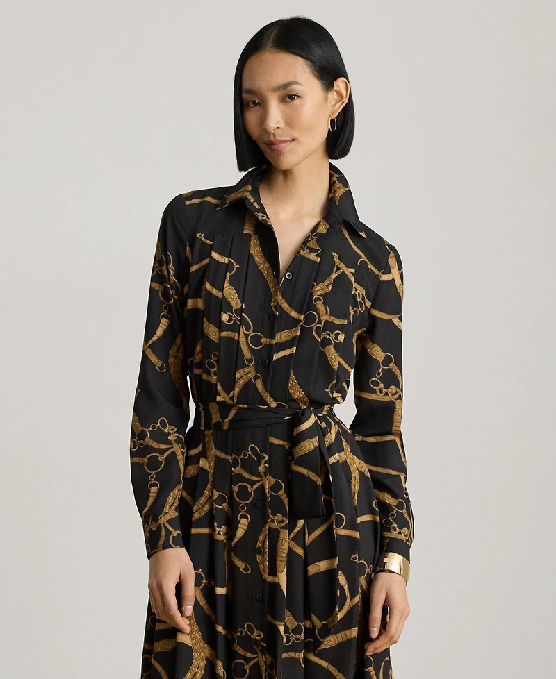 Lauren Ralph Women's Belting Print Pleated Shirt Dress