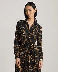 Lauren Ralph Women's Belting Print Pleated Shirt Dress
