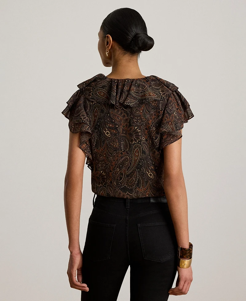 Lauren Ralph Women's Paisley Ruffle-Trim Georgette Blouse