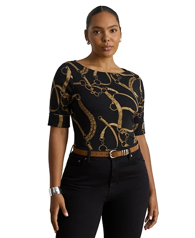 Lauren Ralph Women's Boat Neck Belting Print T-Shirt