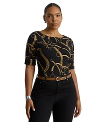 Lauren Ralph Lauren Women's Boat Neck Belting Print T-Shirt