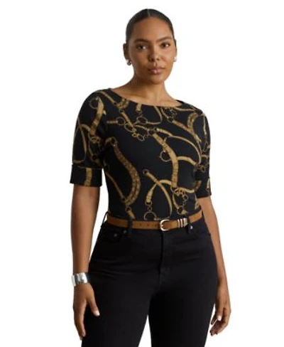 Lauren Ralph Lauren Womens Boat Neck Belting Print T Shirt