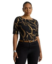 Lauren Ralph Lauren Womens Boat Neck Belting Print T Shirt