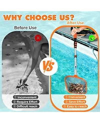 Xdovet Pool Skimmer Net Telescopic Pole 16feet Heavy Duty Fine Mesh Leaf Rake Hook