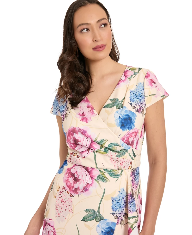 London Times Petite Printed Ruffle Detail Dress