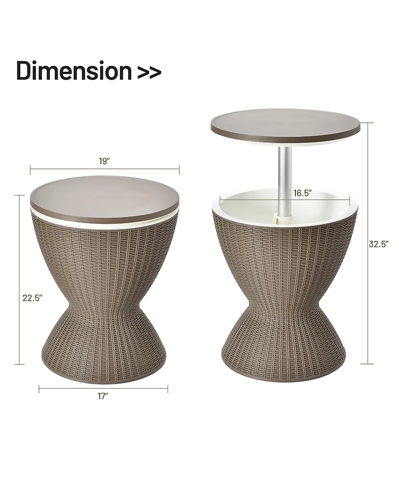 Gymax 8-Gal Patio Ice Cooler Bucket Cool Bar Side Table w/ Retractable Tabletop