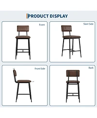 homfan Counter Height Bar Stools Set of 2, Upholstered Chairs with Back, Footrest and Thick Padded Seat, Metal Legs for Kitchen Island
