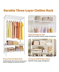 homfan Freestanding Armorie, 68 Inch White Metal Storage Wardrobe with Hanging Rod and Adjustable Shelves for Bedroom or Entryway