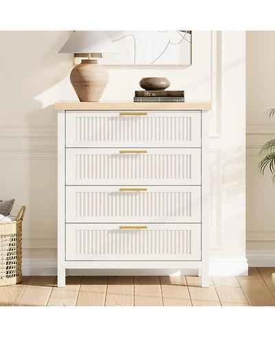 homfan Fluted Drawers Dresser, 30 Inch Wood Chest of Drawers with 4 Drawers for Bedroom, Living Room