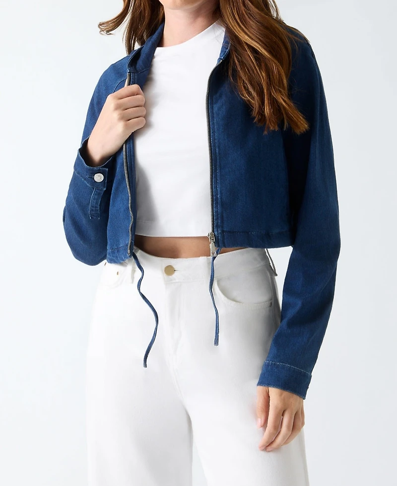 Guess Women's Reese Cropped Denim Hoodie Jacket