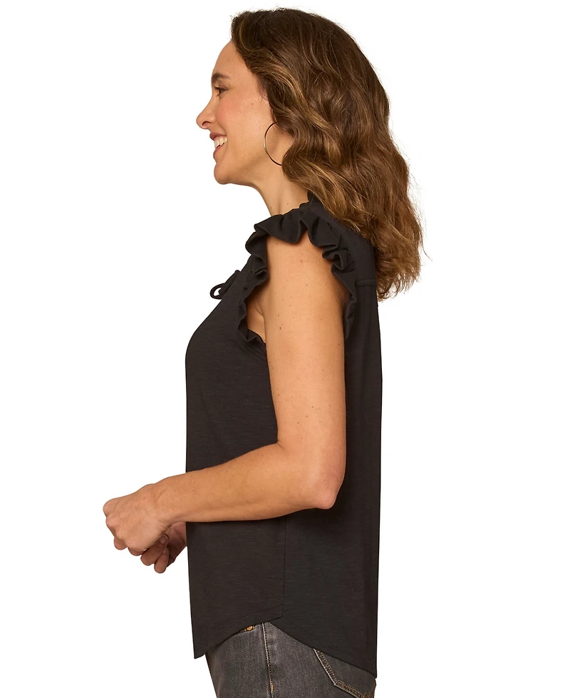 Democracy Petite Ruffle Cap-Sleeve Knit Top