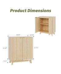 homfan Modern Fluted Sideboard Buffet Cabinet - Adjustable Shelves, Wood Storage Console for Living Room, Dining Room, Kitchen, Entryway, or Hallway