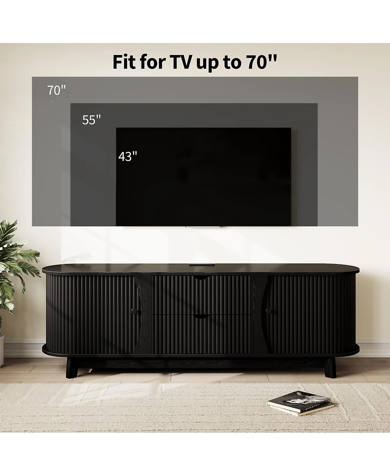 homfan 63" Tv Stand for TVs Up to 70", Console with 2 Drawers and 2 Cabinets, Built-in Power Outlet and Adjustable Shelf for Living Room