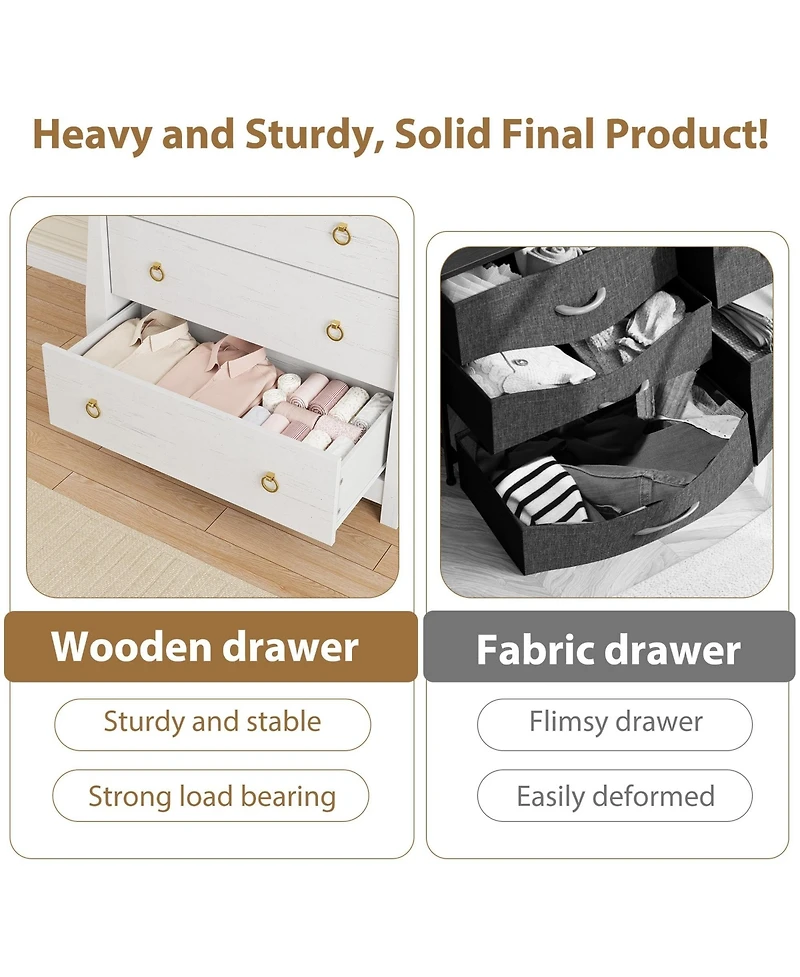 homfan 3 Drawer Dresser, Modern Dresser for Bedroom, Chest of Drawer with Metal Ring Pull Handles, Wooden Storage Cabinet for Living Room
