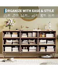 homfan Fluted 9-Drawer Bedroom Dresser, 63" Wide Modern Wooden Chest with Metal Handle,Clothes Storage Organizer, Tv Stand for Living Room, Hallway