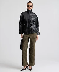 Avec Les Filles Women's Leather Bomber Coat