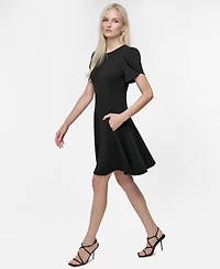 Dkny Women's Tulip Sleeve Fit and Flare Dress