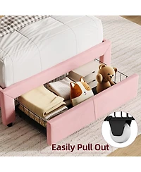 homfan 2 Piece Twin Velvet Upholstered Platform Bed Frame with Storage Bookcase Headboard and Large Drawer, No Box Spring Needed, Easy Assembly