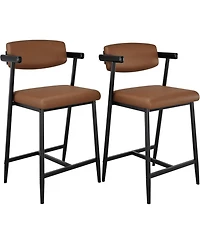 homfan Set of 2 Bar Stools with Arms and Footrest, 26" Metal Counter Height Barstools, Wider Seat and Back for Kitchen Island