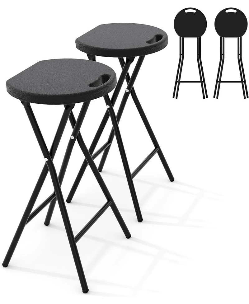 homfan Set of 2 Folding Stools 24" Bar Stool with Handle and Safety Lock, 400 Lbs Capacity for Kitchen, Bar or Outdoor, No Assembly