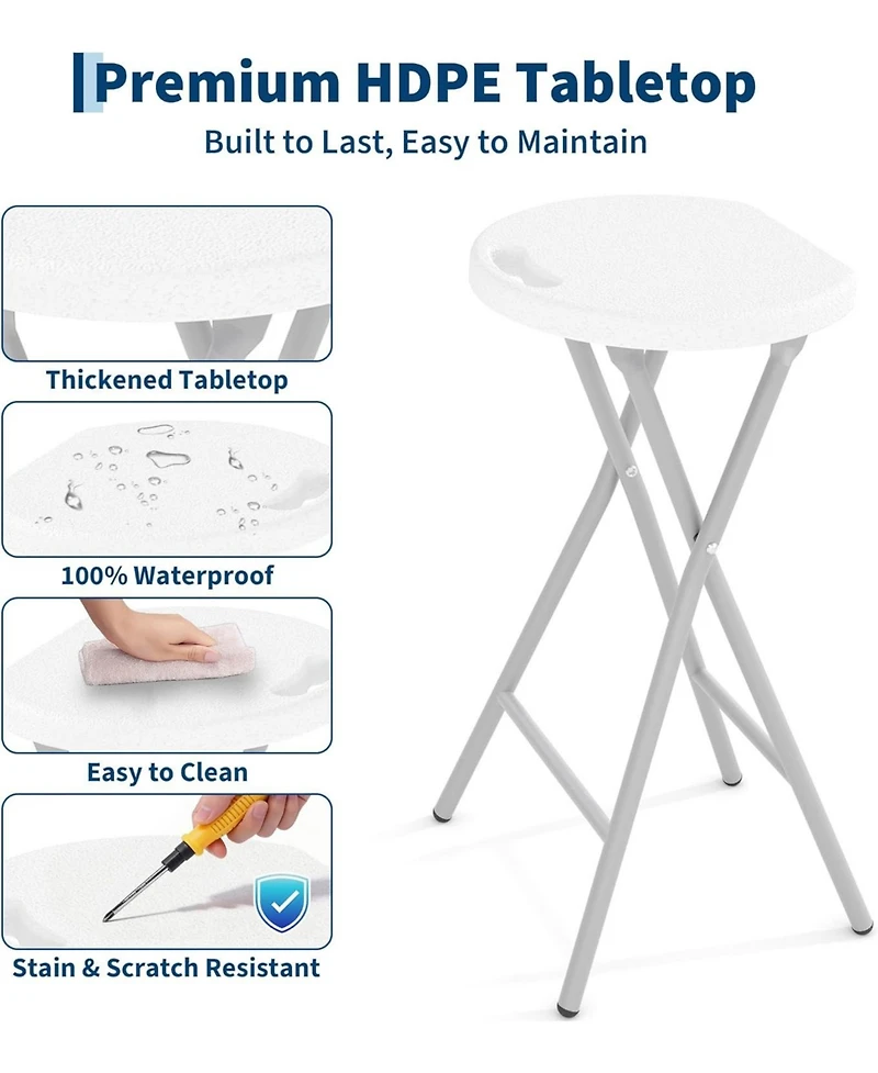homfan Set of 2 Folding Stools 28" Bar Stool with Handle and Safety Lock, 400 Lbs Capacity for Kitchen, Bar or Outdoor, No Assembly