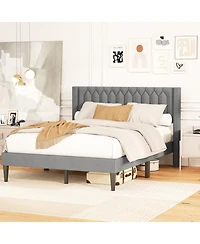 Gymax Queen Bed Frame Dutch Velvet Upholstered Platform With Wingback Headboard