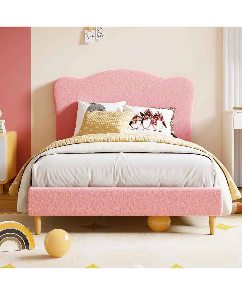 homfan Bed Frame, Boucle Upholstered Platform Bed Frame with Adjustable Headboard, Soft Rounded Corners, No Box Spring Required, Easy Assembly
