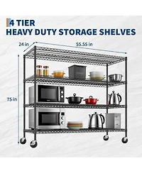 homfan 4 Tier Storage Shelf with Wheels, 75 Inch Heavy Duty Metal Shelving Unit with Adjustable Shelves for Pantry or Kitchen