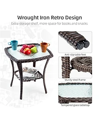 homfan Piece Outdoor Wicker Bistro Set, Swivel Rocker Chairs with Cushions and Glass Table for Patio or Garden