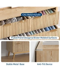 homfan Modern Fluted 7 Drawer Dresser, Wooden Chest with Golden Handles, Iron Base, Storage and Tv Stand for Bedroom, Living Room, Entryway