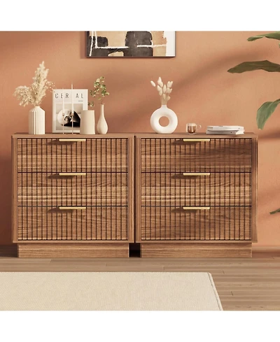 homfan 3 Drawer Dresser, Set of 2 Wood Chest Drawers with Metal Handles for Bedroom or Living Room, Spacious Bedside Table and End