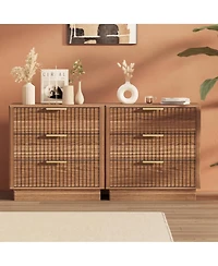 homfan 3 Drawer Dresser, Set of 2 Wood Chest Drawers with Metal Handles for Bedroom or Living Room, Spacious Bedside Table and End