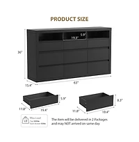 homfan 9 Drawer Dresser, Modern Wooden Chest of Drawers with 3 Open Shelves, Dresser for Bedroom, Living Room, Closet Storage