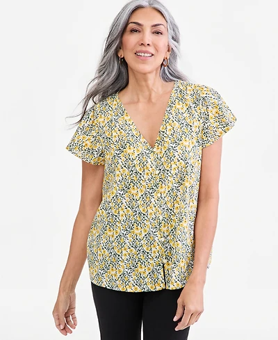 Style & Co Women's Printed Short Sleeve Flutter Blouse, Macy's Exclusive